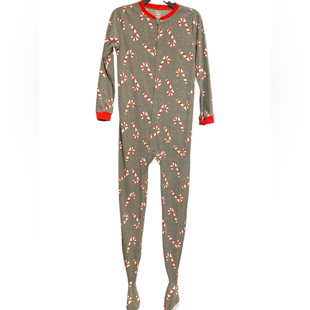 Carter's Gray and Red Candy Cane Footie pajamas Christmas